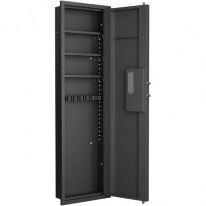 53 Fingerprint Panel In - Wall Safe, Hidden Wall Gun Safe Rifles with Adjustable Shelves, Assembled Storage Multifunctional Wall Safe and Valuables Black - Fingerprint