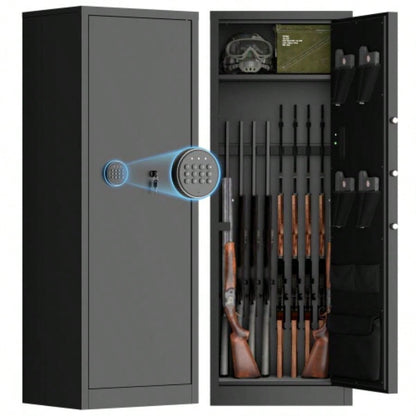 Steel Large Fireproof and Waterproof Gun Safe, Supporting Classified Storage of Multiple Types of Firearms, Equipped with Pistol Pouches, a Programmable Keypad, Dual Backup Keys and a Alarm System.