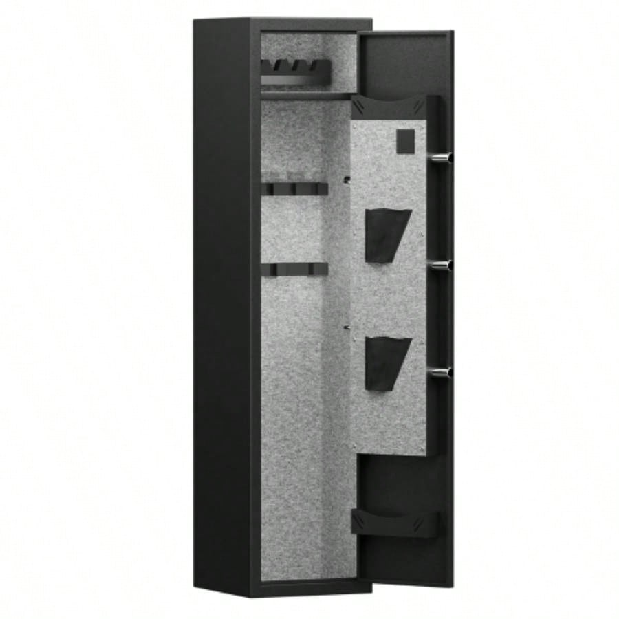 3 - 4 Gun Safe Rifles and Pistols, Quick Access Password Gun Safe, High Security Metal Rifle Safe Locker with Removable Shelf and 2 Adjustable Gun Slots