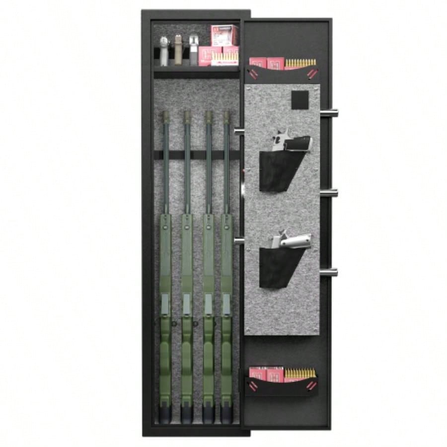 3 - 4 Gun Safe Rifles and Pistols, Quick Access Password Gun Safe, High Security Metal Rifle Safe Locker with Removable Shelf and 2 Adjustable Gun Slots