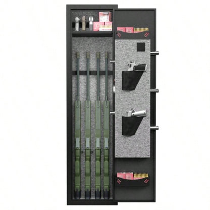 3 - 4 Gun Safe Rifles and Pistols, Quick Access Password Gun Safe, High Security Metal Rifle Safe Locker with Removable Shelf and 2 Adjustable Gun Slots