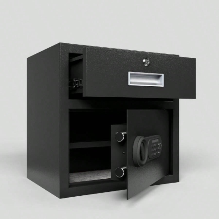Steel Security Safe and Lock Box with Electronic Keypad - Secure Cash, Jewelry, ID Documents, Black, 1.69Cubic Feet