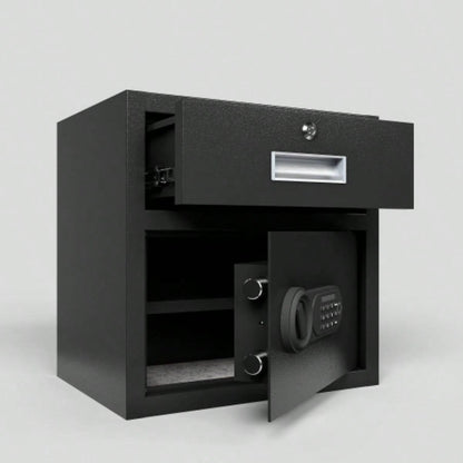 Steel Security Safe and Lock Box with Electronic Keypad - Secure Cash, Jewelry, ID Documents, Black, 1.69Cubic Feet