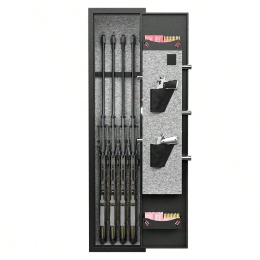3 - 4 Gun Safe Rifles and Pistols, Quick Access Password Gun Safe, High Security Metal Rifle Safe Locker with Removable Shelf and 2 Adjustable Gun Slots