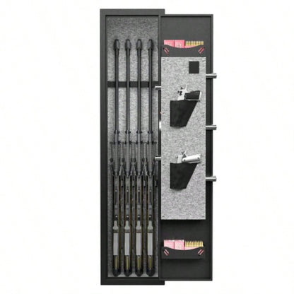 3 - 4 Gun Safe Rifles and Pistols, Quick Access Password Gun Safe, High Security Metal Rifle Safe Locker with Removable Shelf and 2 Adjustable Gun Slots