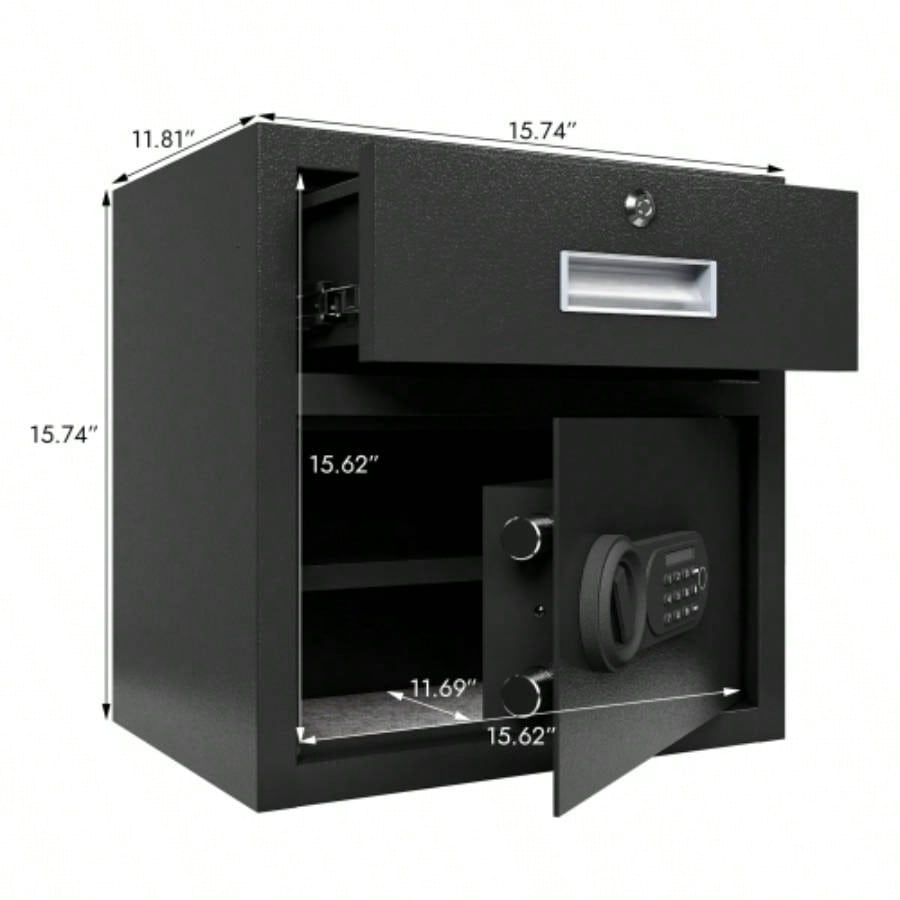 Steel Security Safe and Lock Box with Electronic Keypad - Secure Cash, Jewelry, ID Documents, Black, 1.69Cubic Feet