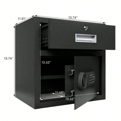 Steel Security Safe and Lock Box with Electronic Keypad - Secure Cash, Jewelry, ID Documents, Black, 1.69Cubic Feet