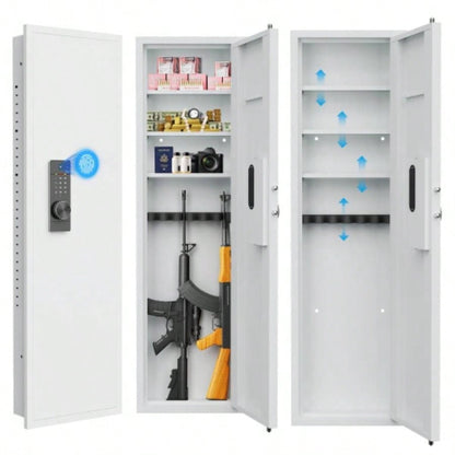 53 Fingerprint Panel In - Wall Safe, Hidden Wall Gun Safe Rifles with Adjustable Shelves, Assembled Storage Multifunctional Wall Safe and Valuables White - Fingerprint