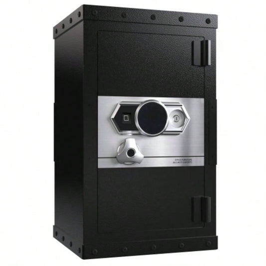 Three - lock safe, measuring 28.3 16.5 14.9 suitable home and office use, large steel digital safe equipped with a digital lock.
