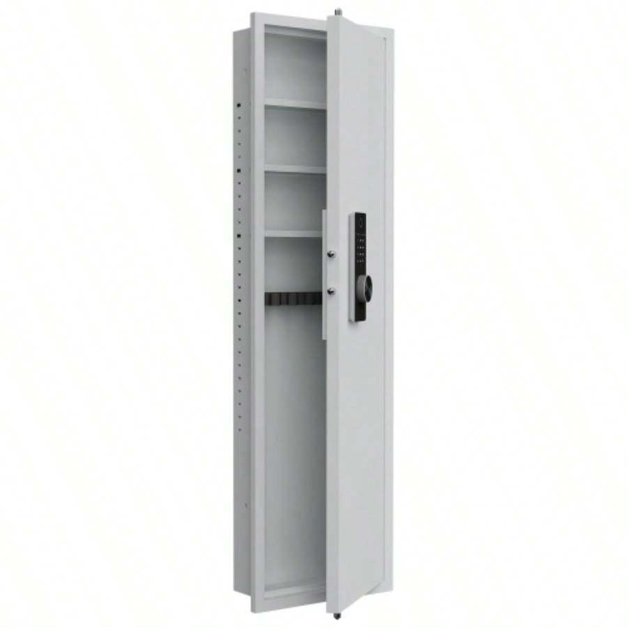 53 Fingerprint Panel In - Wall Safe, Hidden Wall Gun Safe Rifles with Adjustable Shelves, Assembled Storage Multifunctional Wall Safe and Valuables White - Fingerprint