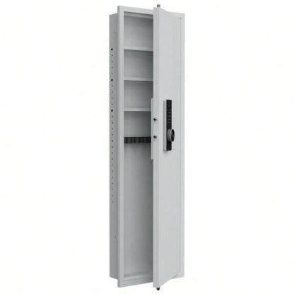 53 Fingerprint Panel In - Wall Safe, Hidden Wall Gun Safe Rifles with Adjustable Shelves, Assembled Storage Multifunctional Wall Safe and Valuables White - Fingerprint