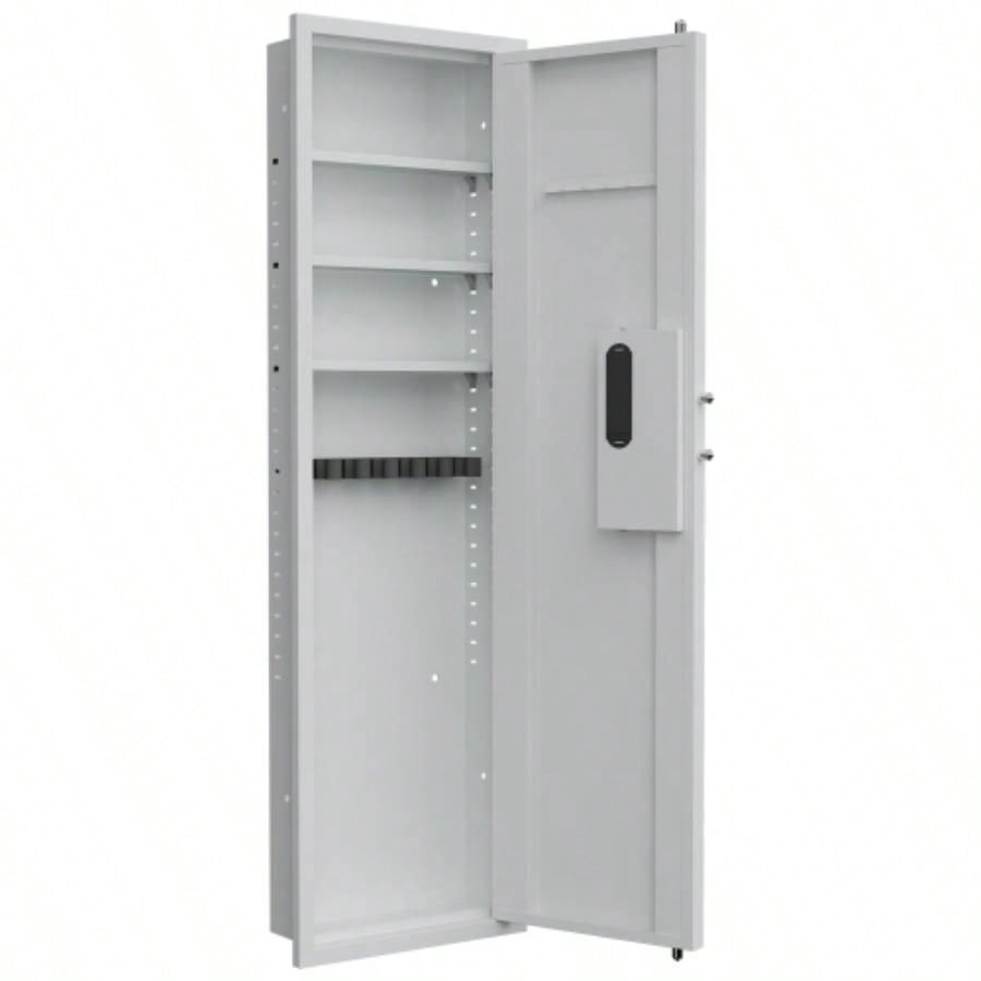 53 Fingerprint Panel In - Wall Safe, Hidden Wall Gun Safe Rifles with Adjustable Shelves, Assembled Storage Multifunctional Wall Safe and Valuables White - Fingerprint