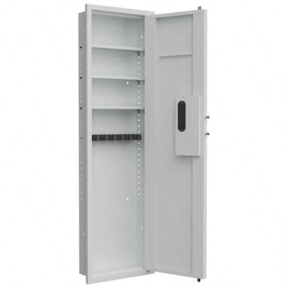 53 Fingerprint Panel In - Wall Safe, Hidden Wall Gun Safe Rifles with Adjustable Shelves, Assembled Storage Multifunctional Wall Safe and Valuables White - Fingerprint