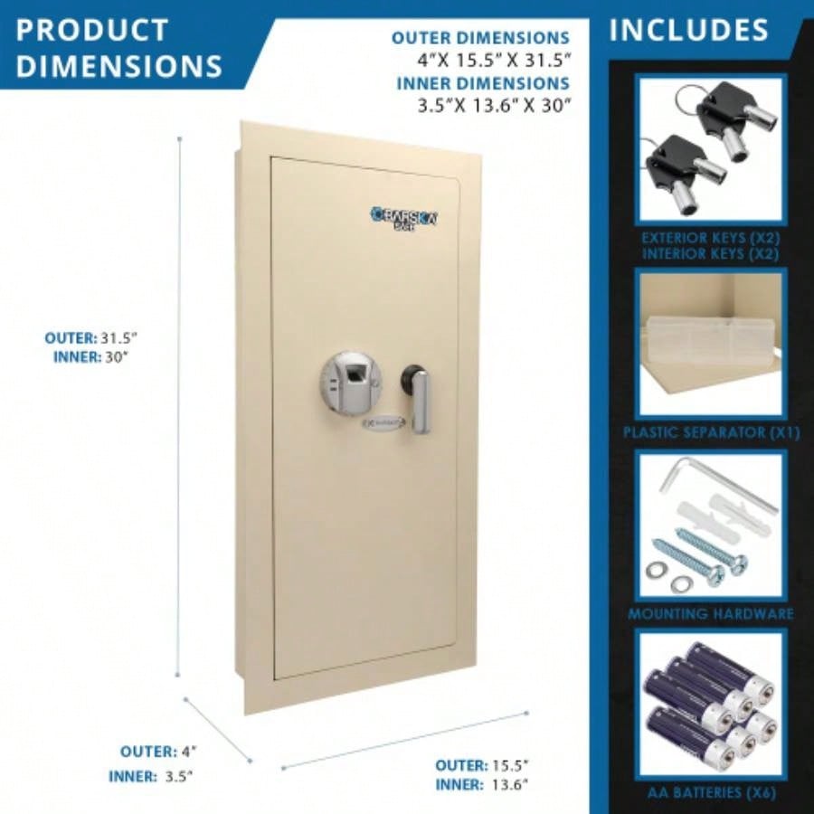 0.82 CUBIC FT LEFT OPEN BEIGE BIOMETRIC WALL SAFE