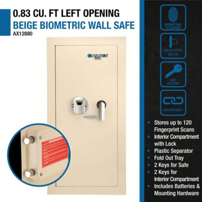 0.82 CUBIC FT LEFT OPEN BEIGE BIOMETRIC WALL SAFE