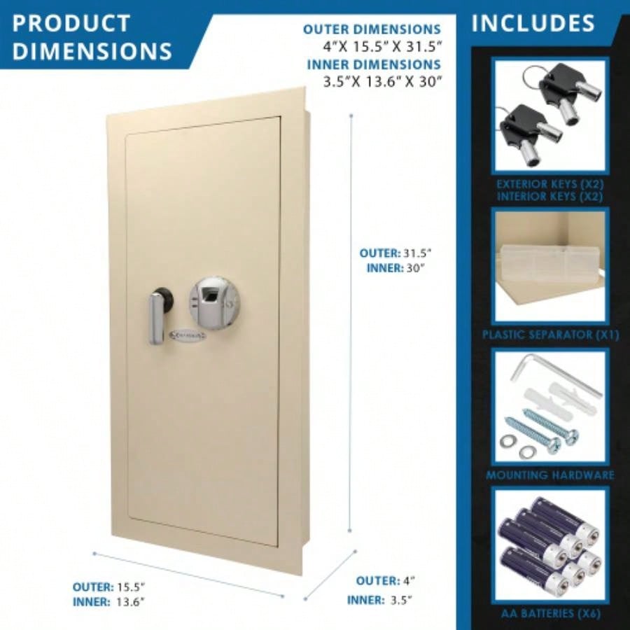 0.82 CUBIC FT BEIGE BIOMETRIC WALL SAFE