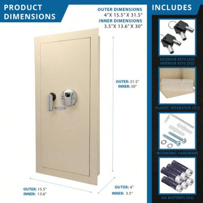 0.82 CUBIC FT BEIGE BIOMETRIC WALL SAFE