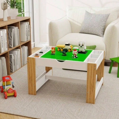 Kids 2 in 1 Table with Storage Compartments, Compatible with Building Block, Modern Activity Learning Table Game Furniture - White