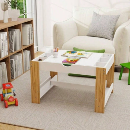 Kids 2 in 1 Table with Storage Compartments, Compatible with Building Block, Modern Activity Learning Table Game Furniture - White