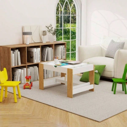 Kids 2 in 1 Table with Storage Compartments, Compatible with Building Block, Modern Activity Learning Table Game Furniture - White
