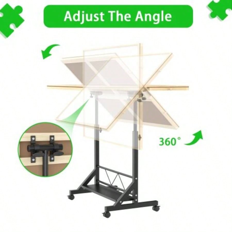 Wooden 1500 Piece Puzzle Table with Drawer, 3527.17 Adjustable Puzzle Table, 360 Tilting Puzzle Table with and Wheels, Adjustable Height and Angle, with Protective Cover BACK TO SCHOOL