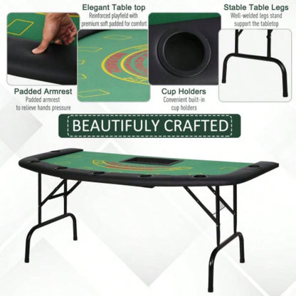 Soozier Poker Table Foldable, 72 Blackjack Table Players with Chip Cup Holder, Green Felt