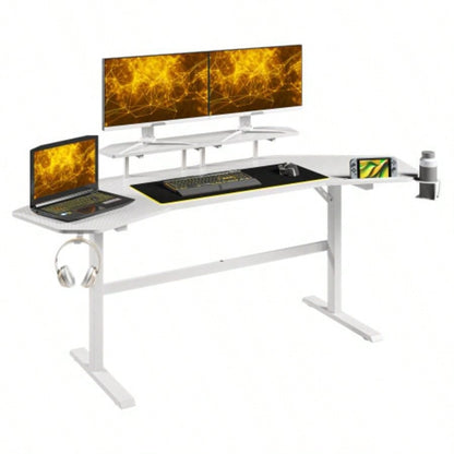 Techni Sport TS911D Gaming Desk with Shelves Accessory Holder, White