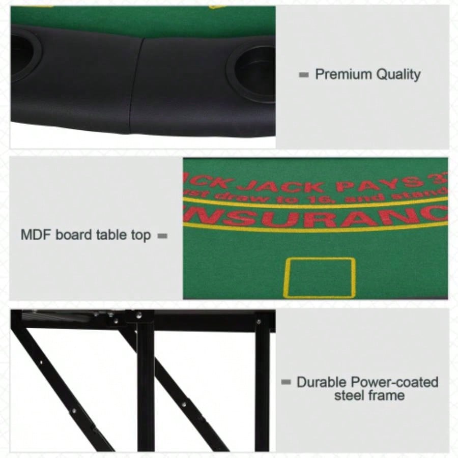 Soozier Poker Table Foldable, 72 Blackjack Table Players with Chip Cup Holder, Green Felt