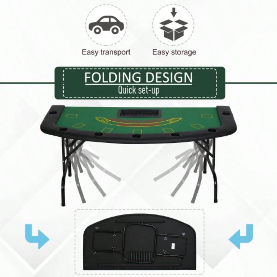 Soozier Poker Table Foldable, 72 Blackjack Table Players with Chip Cup Holder, Green Felt
