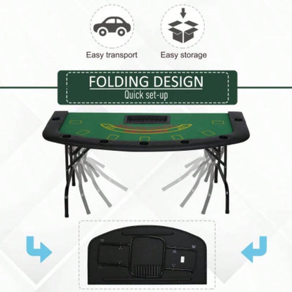 Soozier Poker Table Foldable, 72 Blackjack Table Players with Chip Cup Holder, Green Felt
