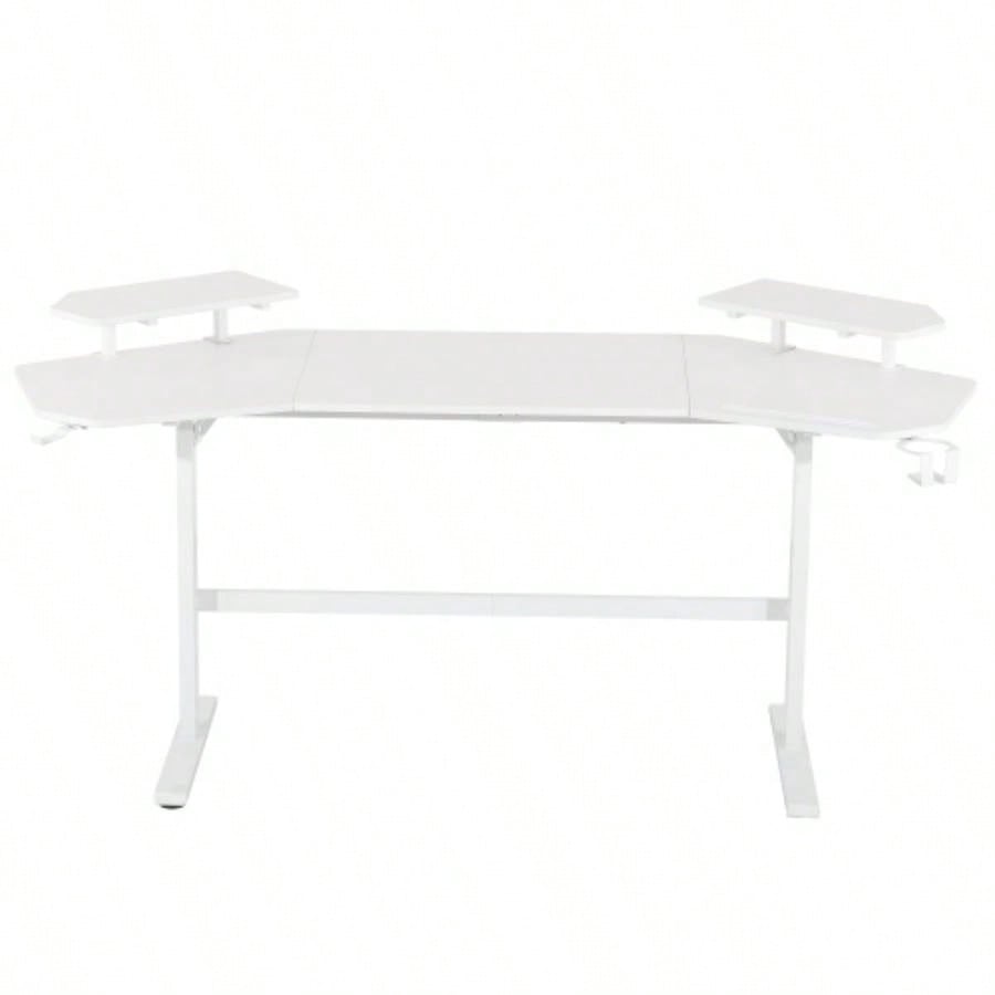 Techni Sport TS911D Gaming Desk with Shelves Accessory Holder, White