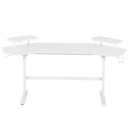 Techni Sport TS911D Gaming Desk with Shelves Accessory Holder, White