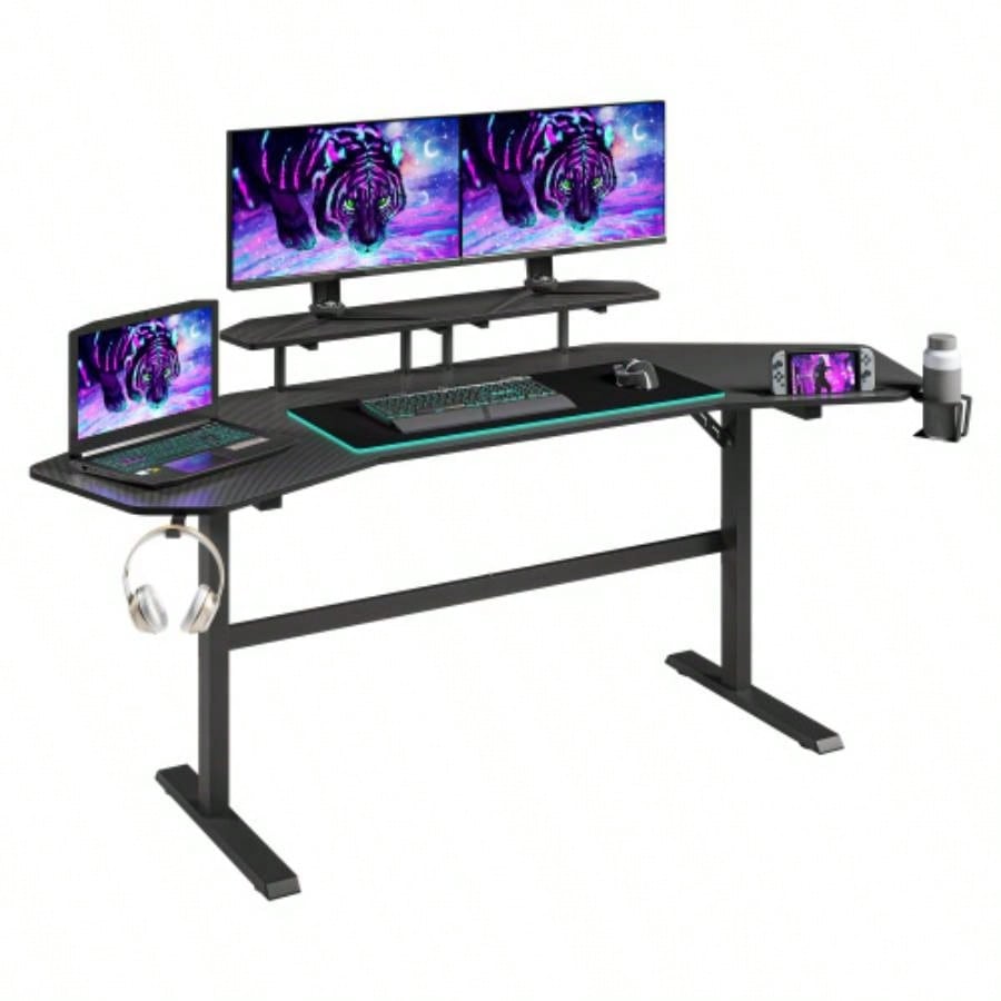 Techni Sport TS911D Gaming Desk with Shelves Accessory Holder, Black