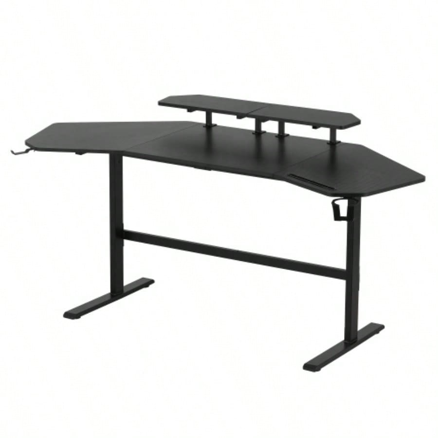 Techni Sport TS911D Gaming Desk with Shelves Accessory Holder, Black
