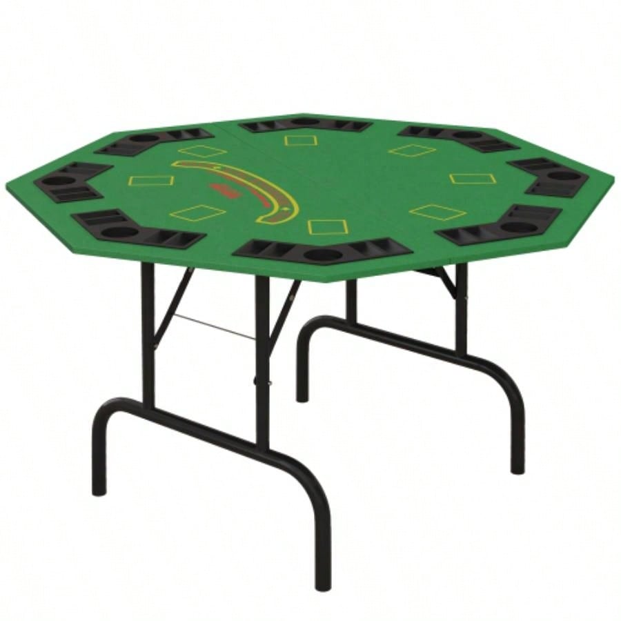 Soozier Poker Table Foldable 47 Octagon Casino Table Blackjack Texas Holdem Poker Table 8 Players with Chips Tray and Cup Holders, Green