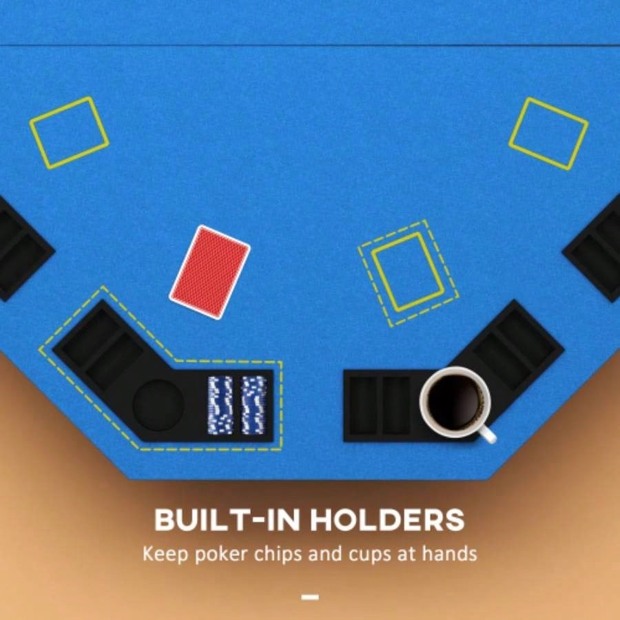 Soozier Poker Table Foldable 47 Octagon Casino Table Blackjack Texas Holdem Poker Table 8 Players with Chips Tray and Cup Holders, Blue