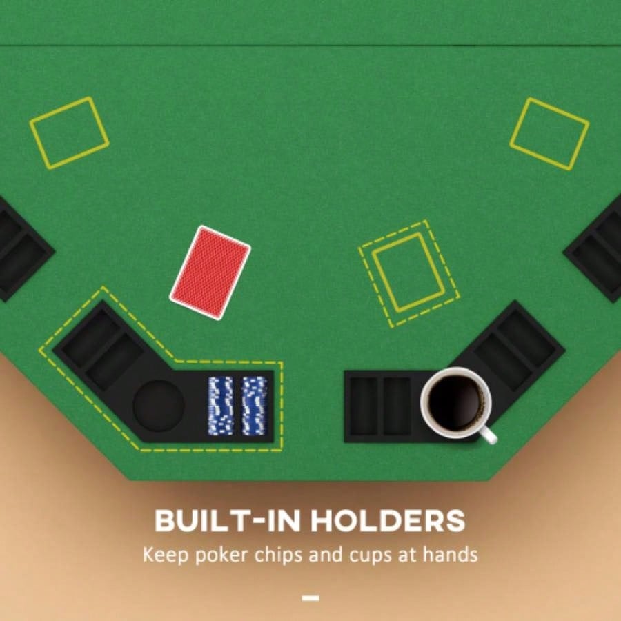 Soozier Poker Table Foldable 47 Octagon Casino Table Blackjack Texas Holdem Poker Table 8 Players with Chips Tray and Cup Holders, Green