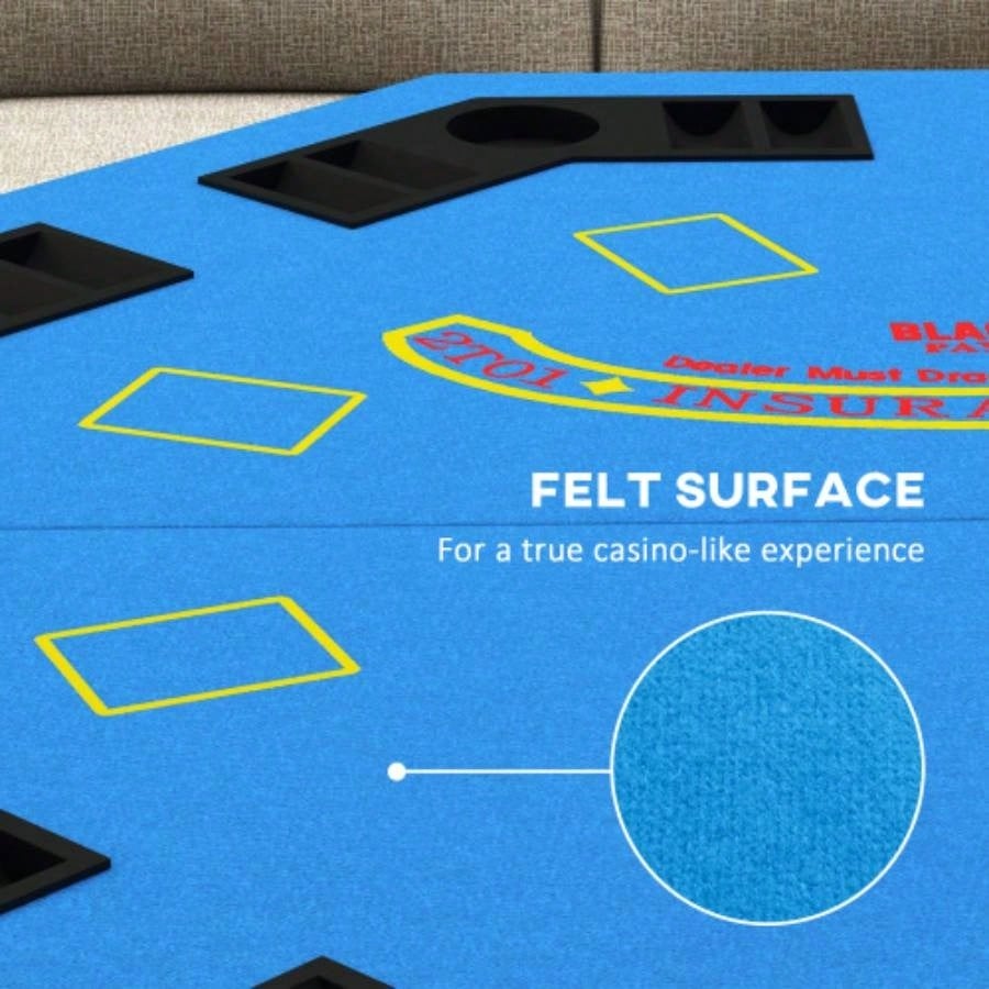 Soozier Poker Table Foldable 47 Octagon Casino Table Blackjack Texas Holdem Poker Table 8 Players with Chips Tray and Cup Holders, Blue