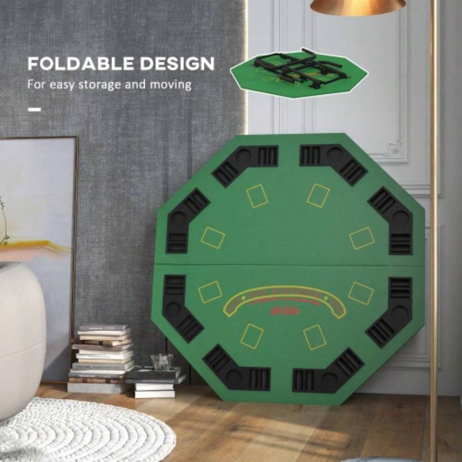 Soozier Poker Table Foldable 47 Octagon Casino Table Blackjack Texas Holdem Poker Table 8 Players with Chips Tray and Cup Holders, Green