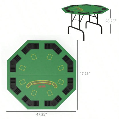 Soozier Poker Table Foldable 47 Octagon Casino Table Blackjack Texas Holdem Poker Table 8 Players with Chips Tray and Cup Holders, Green