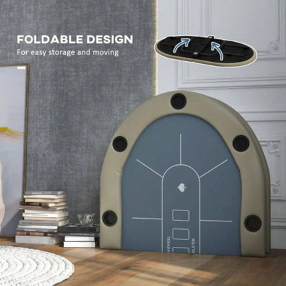 Soozier Poker Table Foldable, 70 Oval Blackjack Casino Texas Holdem Poker Game Table 10 Players with Cup Holders, Blue and Brown