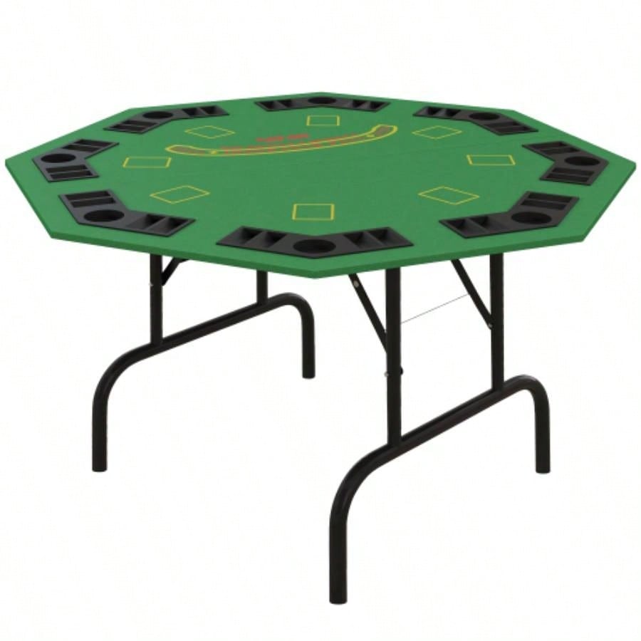 Soozier Poker Table Foldable 47 Octagon Casino Table Blackjack Texas Holdem Poker Table 8 Players with Chips Tray and Cup Holders, Green