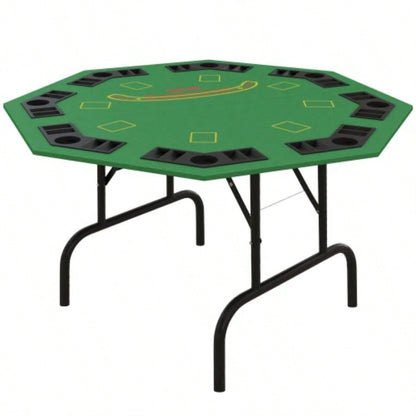 Soozier Poker Table Foldable 47 Octagon Casino Table Blackjack Texas Holdem Poker Table 8 Players with Chips Tray and Cup Holders, Green