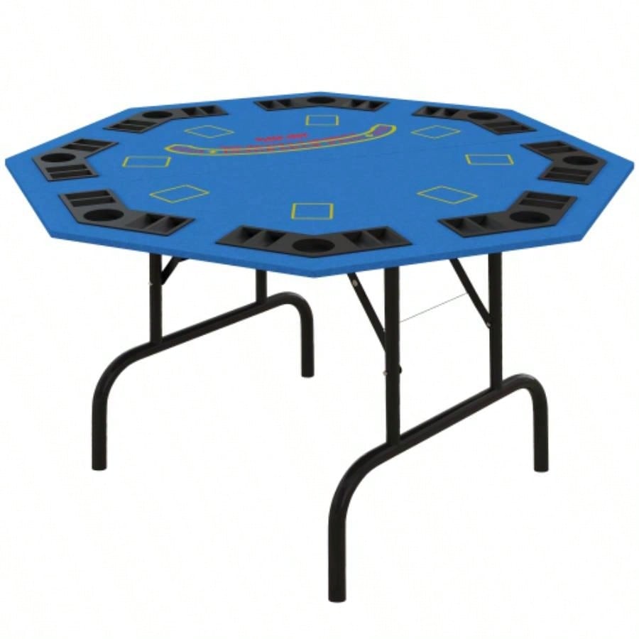 Soozier Poker Table Foldable 47 Octagon Casino Table Blackjack Texas Holdem Poker Table 8 Players with Chips Tray and Cup Holders, Blue
