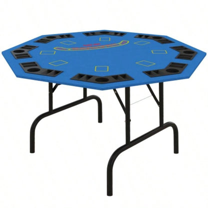 Soozier Poker Table Foldable 47 Octagon Casino Table Blackjack Texas Holdem Poker Table 8 Players with Chips Tray and Cup Holders, Blue