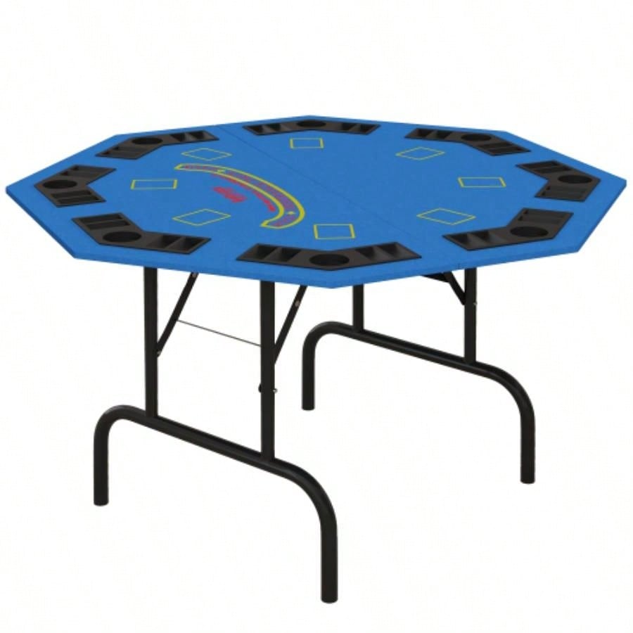 Soozier Poker Table Foldable 47 Octagon Casino Table Blackjack Texas Holdem Poker Table 8 Players with Chips Tray and Cup Holders, Blue