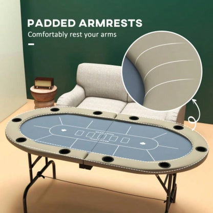 Soozier Poker Table Foldable, 70 Oval Blackjack Casino Texas Holdem Poker Game Table 10 Players with Cup Holders, Blue and Brown