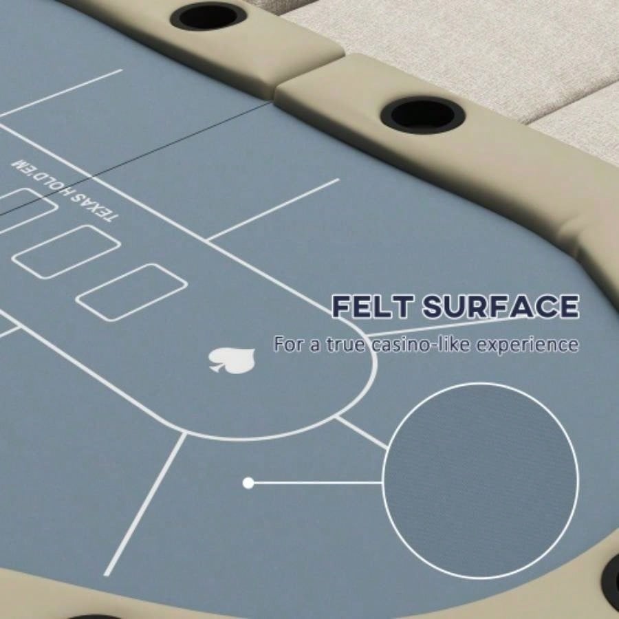 Soozier Poker Table Foldable, 70 Oval Blackjack Casino Texas Holdem Poker Game Table 10 Players with Cup Holders, Blue and Brown
