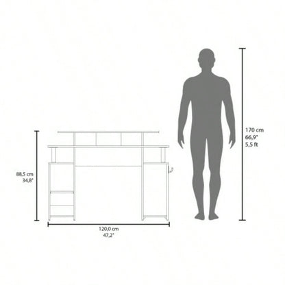 Blue Accents Minimalist Gaming Desk with Elevated Monitor Shelf