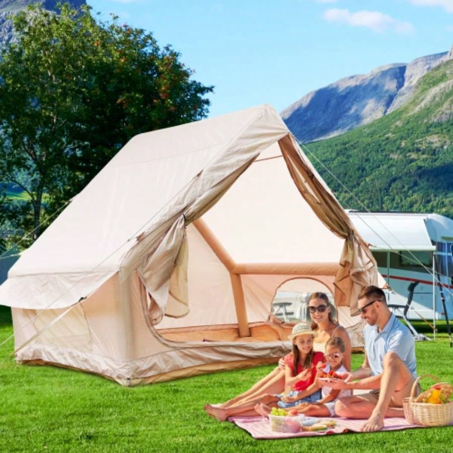 Inflatable Tent With Pump, Glamping Tents 4 - 6 Person, Easy Setup 4 Season Waterproof Outdoor Tent, Waterproof Luxury Glamping Tent with 12 Mesh Window
